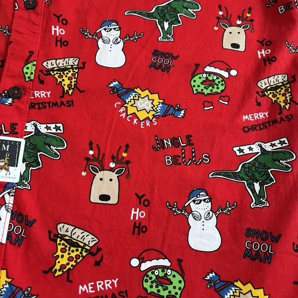 Denim & Flower Ricky Singh Shirt Mens Medium Red Christmas Button Short Sleeve - Picture 4 of 12